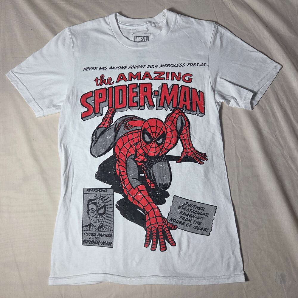 Marvel The Amazing Spider-Man Comic Book Graphic Tee Shirt S White Retro Hero